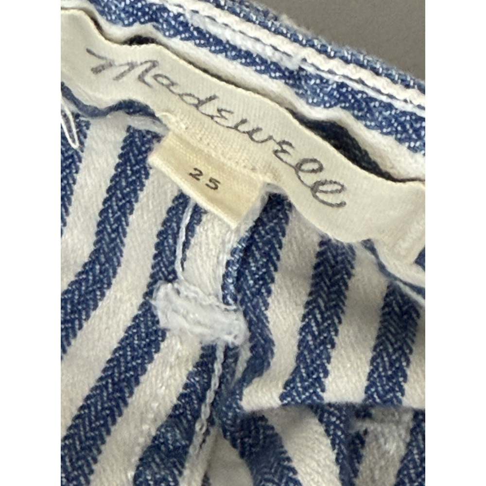 Madewell Wide Leg Pants Womens 25 Blue White Stripe Preppy High Rise Crop - Picture 7 of 12